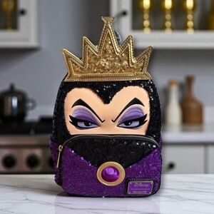 **SOLD**Disney Villain Loungefly Evil Queen Glittery Purple Backpack used once